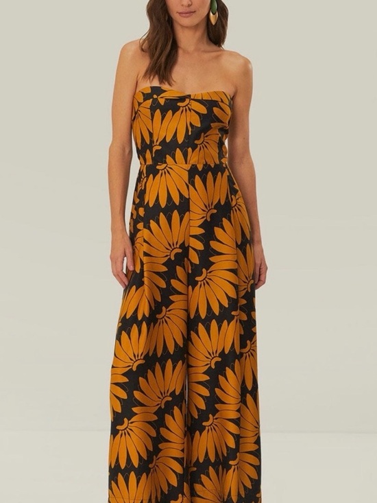 FARM Rio Pants - FARM Rio Strapless Black and Mustard Jumpsuit